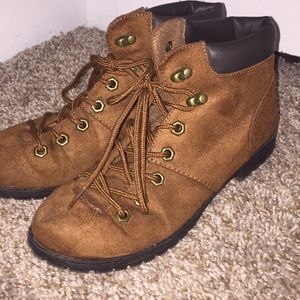 Brown tie up booties